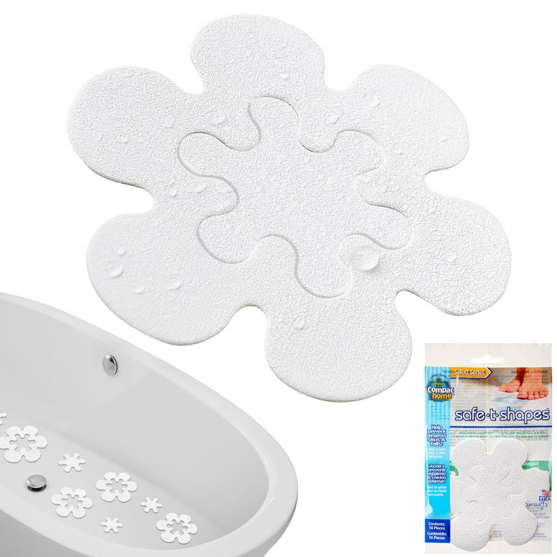 Compac Home ملصقات مضادة للانزلاق من COMPAC HOME - 7 أقحوانات بيضاء كبيرة مع أقحوانات داخلية قابلة للإزالة (14 إجمالي)، أمان مرن غير قابل للانزلاق لحمام السباحة والدش، تصميم زخرفي - Image 1